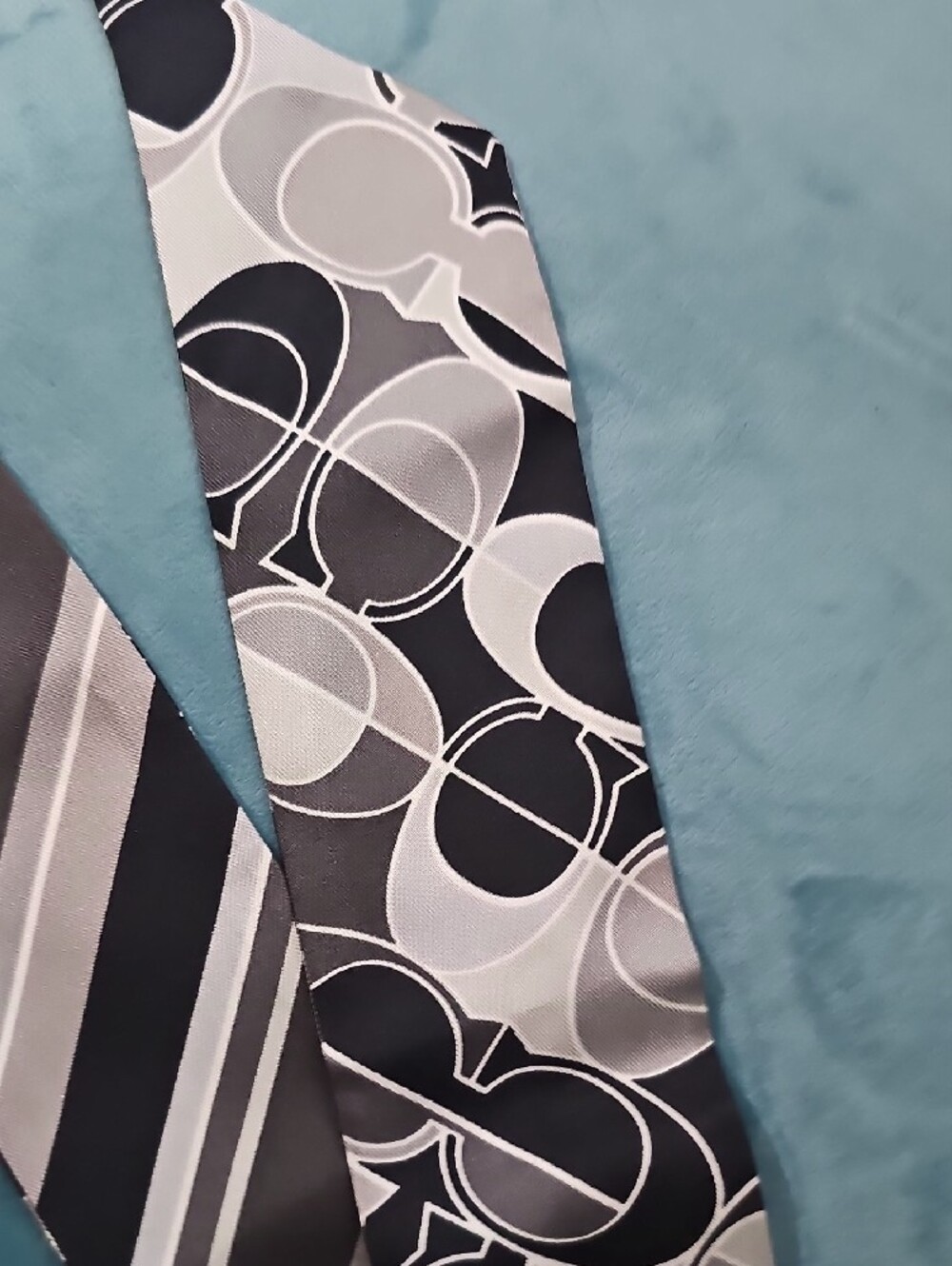 Coach Black and Gray Signature Silk Twilly Scarf - Picture 3 of 4